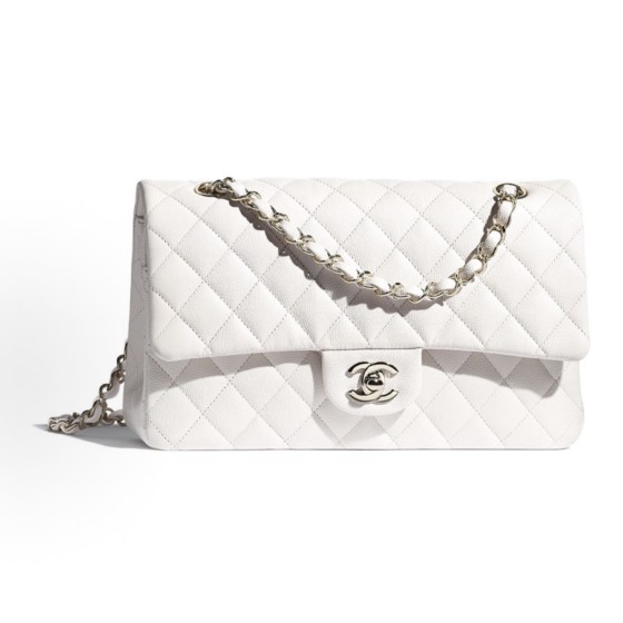 CHANEL Classic Flap CF 21S chain bag, crossbody bag, white